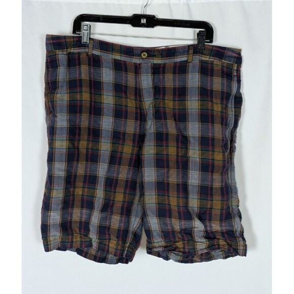 Tommy Bahama Shorts 38 Men's Multicolor Plaid Paradise Nation Linen Blend Chino - Picture 1 of 6